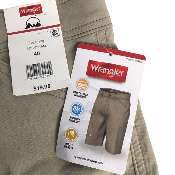 Wrangler Shorts Mens 40 Khaki Performance Zip Cargo 10 Inseam UPF 50 Wicking - Picture 6 of 16
